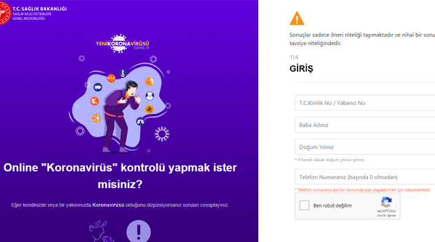 Online corona virüsü risk testi yayına girdi