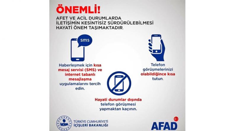 AFAD: İletişim için SMS ve web tabanlı uygulamaları kullanın